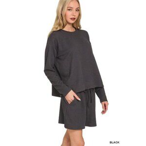 Zenana Corded Rib Long Sleeve Tee and Shorts Set‎